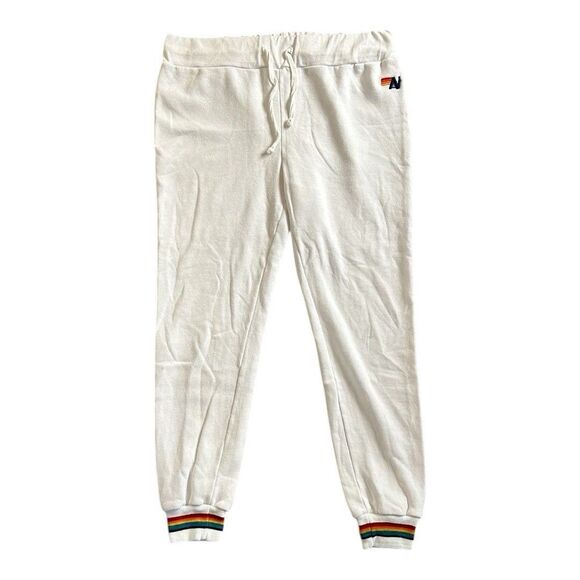 Aviator Nation White Sweatpants Size XL Casual Women’s Rainbow Joggers - Picture 1 of 10